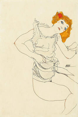 Egon Schiele Drawing - Blonde Girl In Underwear by Egon Schiele