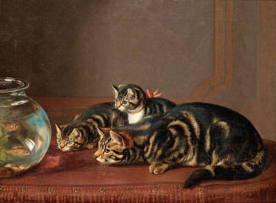 Horatio Henry Couldery Painting - Cats By A Fishbowl by Horatio Henry Couldery
