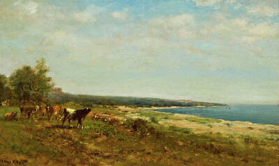 James Mcdougal Hart Painting - Cattle Along The Waterside by James McDougal Hart