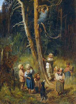  Painting - Children Raiding Nests In The Forest by Viktor Vasnetsov