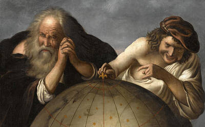 Democritus Painting - Democritus And Heraclitus by After Johannes Moreelse