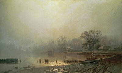 Fog Painting - Fog. Red Pond In Moscow In Autumn by Lev Kamenev