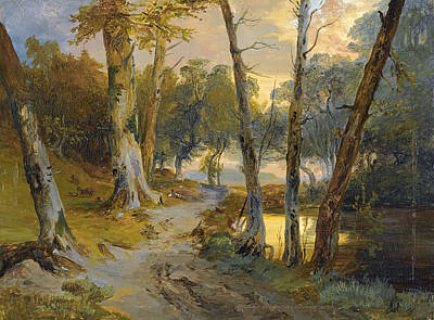 Carl Blechen Painting - Forest Interior With Pond by Carl Blechen