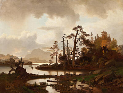Erik Bodom Painting - Forest Landscape With Lake by Erik Bodom