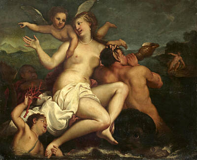 Galatea Painting - Galatea On A Dolphin With Tritons And Putti by Gregorio Lazzarini