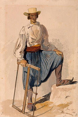 Edward Lear Drawing - Greek Woodcutter 13 June 1856 by Edward Lear