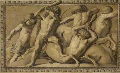 Jacob Van Campen Painting - Hercules Slays The Centaurs. Jupiter Defeating The Centaurs by Jacob van Campen