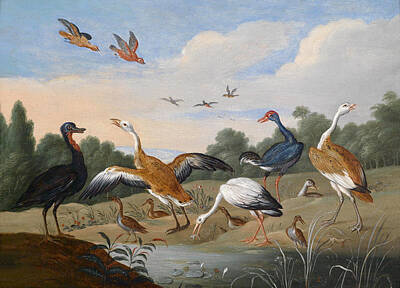 Duck Painting - Herons And Ducks At A River by Jan van Kessel the Elder