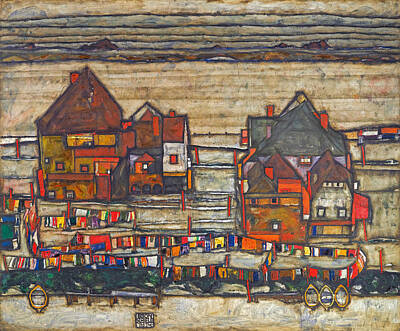 Egon Schiele Painting - Houses With Laundry. Suburb II by Egon Schiele