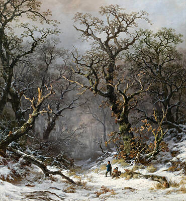 Remigius Adrianus Haanen Painting - Hunters In The Forest In Winter by Remigius Adrianus Haanen