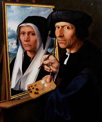 Dirck Jacobsz Painting - Jacob Cornelisz Van Oostsanen Painting A Portrait Of His Wife by Dirck Jacobsz