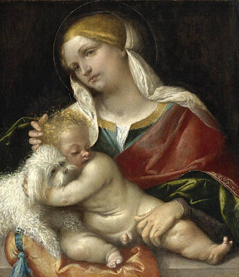 Moretto Da Brescia Painting - Madonna And Child With A Dog by Moretto da Brescia