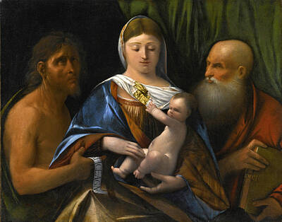Dosso Dossi Painting - Madonna And Child With Saints John The Baptist And Jerome by Dosso Dossi