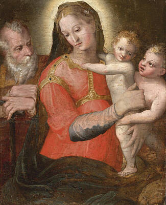 Pellegrino Tibaldi Painting - Madonna And Child With St John by Attributed to Pellegrino Tibaldi