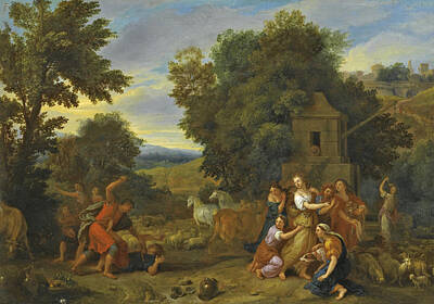  Painting - Moses Defending The Daughters Of Jethro by Attributed to Francois Verdier