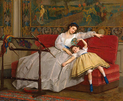 De Jonghe Painting - Mother With Her Young Daughter by Gustave Leonard de Jonghe