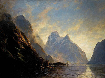 Norway Painting - Norwegian Fjord Landscape by Carl August Heinrich Ferdinand Oesterley