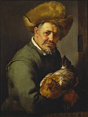  Painting - Old Man With A Hen by Hendrick Bloemaert