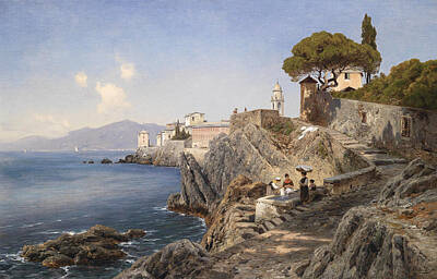 Ascan Lutteroth Painting - On The Shore At Sturla Near Genoa by Ascan Lutteroth
