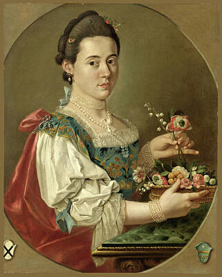 Giacomo Ceruti Painting - Portrait Of A Lady With A Flower Basket by Giacomo Ceruti