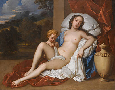 Peter Lely Painting - Portrait Of A Young Woman And Child As Venus And Cupid. Almost Certainly Nell Gwyn by Peter Lely