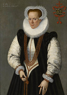 Frans Pourbus The Younger Painting - Portrait Of Marie De Huelstre Wife Of Willem Van Vyve by Frans Pourbus the Younger