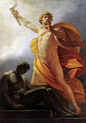 Fuger Painting - Prometheus Brings Fire To Mankind by Heinrich Fuger