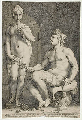 Galatea Drawing - Pygmalion And Galatea by Hendrik Goltzius