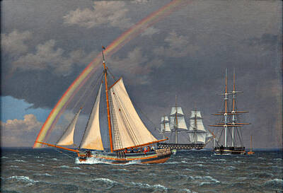  Painting - Rainbow At Sea With Some Cruising Ships by Christoffer Wilhelm Eckersberg