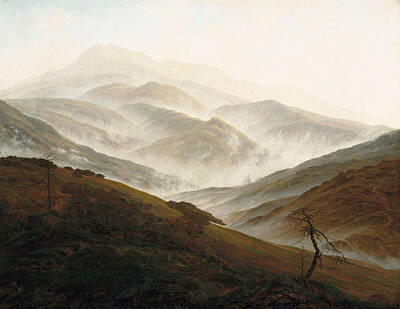 Fog Painting - Riesengebirge Landscape With Rising Fog by Caspar David Friedrich
