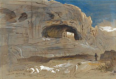 Edward Lear Drawing - Rocky Valley Of Mosta. Malta. 1.30 P.m.3 April 1866 by Edward Lear