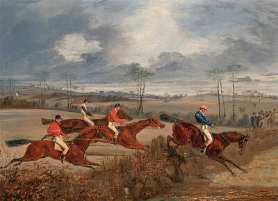 Henry Alken Painting - Scenes From A Seeplechase.taking A Hedge by Henry Thomas Alken