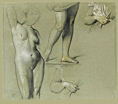  Drawing - Sheet Of Figure Studies by Henri Lehmann