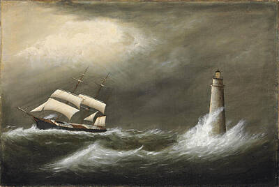 Clement Drew Painting - Ship Passing Minot's Light by Clement Drew