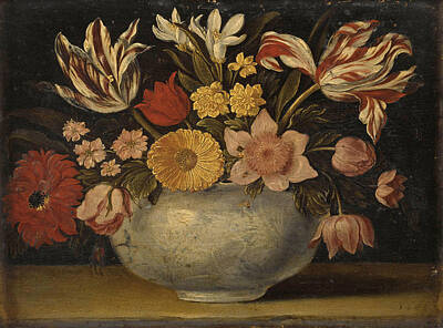 Jacques Linard Painting - Still Life Of Flowers In A Porcelain Vase by Jacques Linard