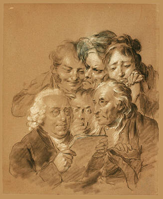  Drawing - Studies Of Six Faces For Les Grimaces. The Reading Of The Will by Louis Leopold Boilly