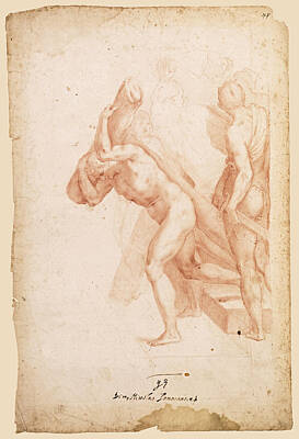  Drawing - Study Of A Group Of Figures Two Carrying Crosses by Niccolo Circignani