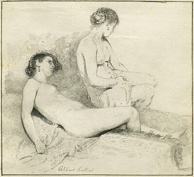 Albert Von Keller Drawing - Study Of Lying And Seated Female Nude by Albert von Keller