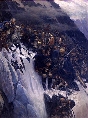 Vasily Ivanovich Surikov Painting - Suvorov Crossing The Alps In 1799 by Vasily Ivanovich Surikov