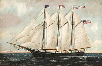 William Pierce Stubbs Painting - The American Three Masted Schooner Annie R. Lewis by William Pierce Stubbs