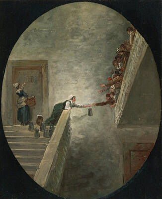 Hubert Robert Painting - The Distribution Of Milk At Saint-lazare Prison by Hubert Robert
