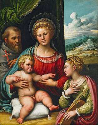  Painting - The Holy Family With Saint Catherine by Girolamo da Treviso
