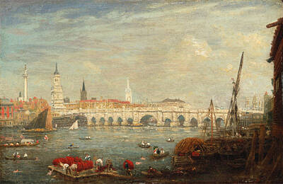 London Painting - The Monument And London Bridge by Frederick Nash