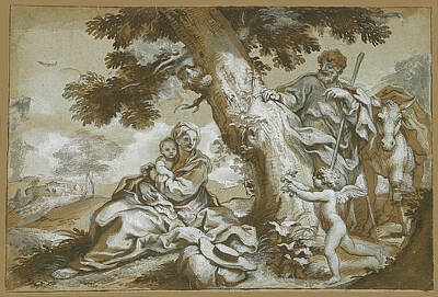  Drawing - The Rest On The Flight Into Egypt by Paolo Gerolamo Piola