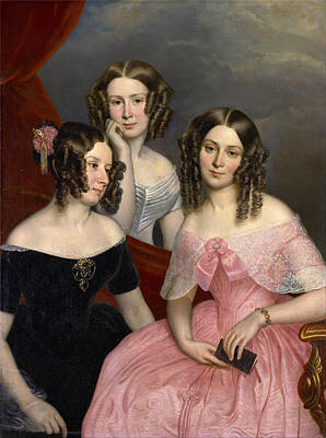 George Theodore Berthon Painting - The Three Robinson Sisters by George Theodore Berthon