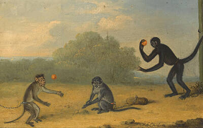  Painting - Three Monkeys At Play by Henry Bernard Chalon