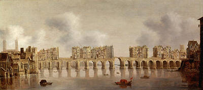 London Painting - View Of London Bridge by Claude de Jongh