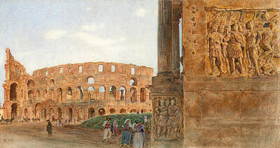 Rome Drawing - View Of The Colosseum From The Arch Of Constantine. Rome by Rudolf von Alt