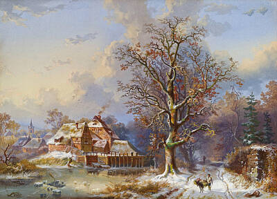 Remigius Adrianus Haanen Painting - Village In Winter by Remigius Adrianus Haanen