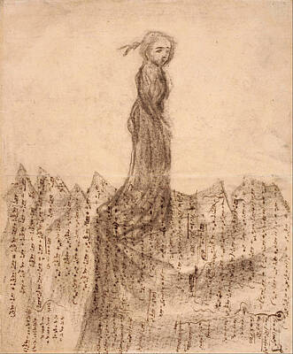 Carl Fredrik Hill Drawing - Woman In Mountains Of Mathematical Manuscripts by Carl Fredrik Hill
